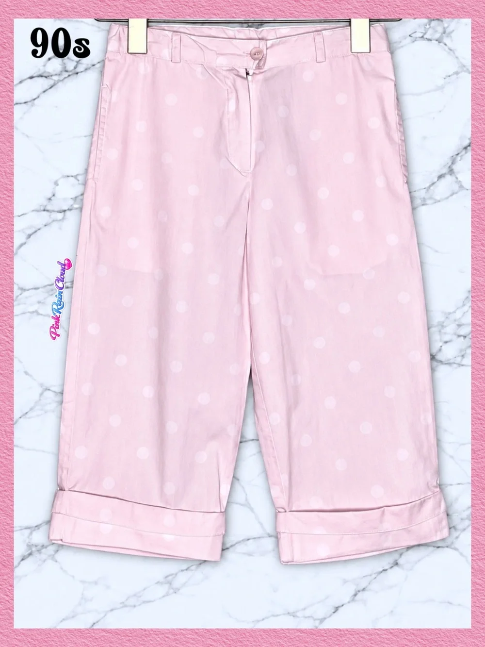 Jacadi Paris Girls 90s Light Pink White Polka Dot Capri Shorts 100% Cotton